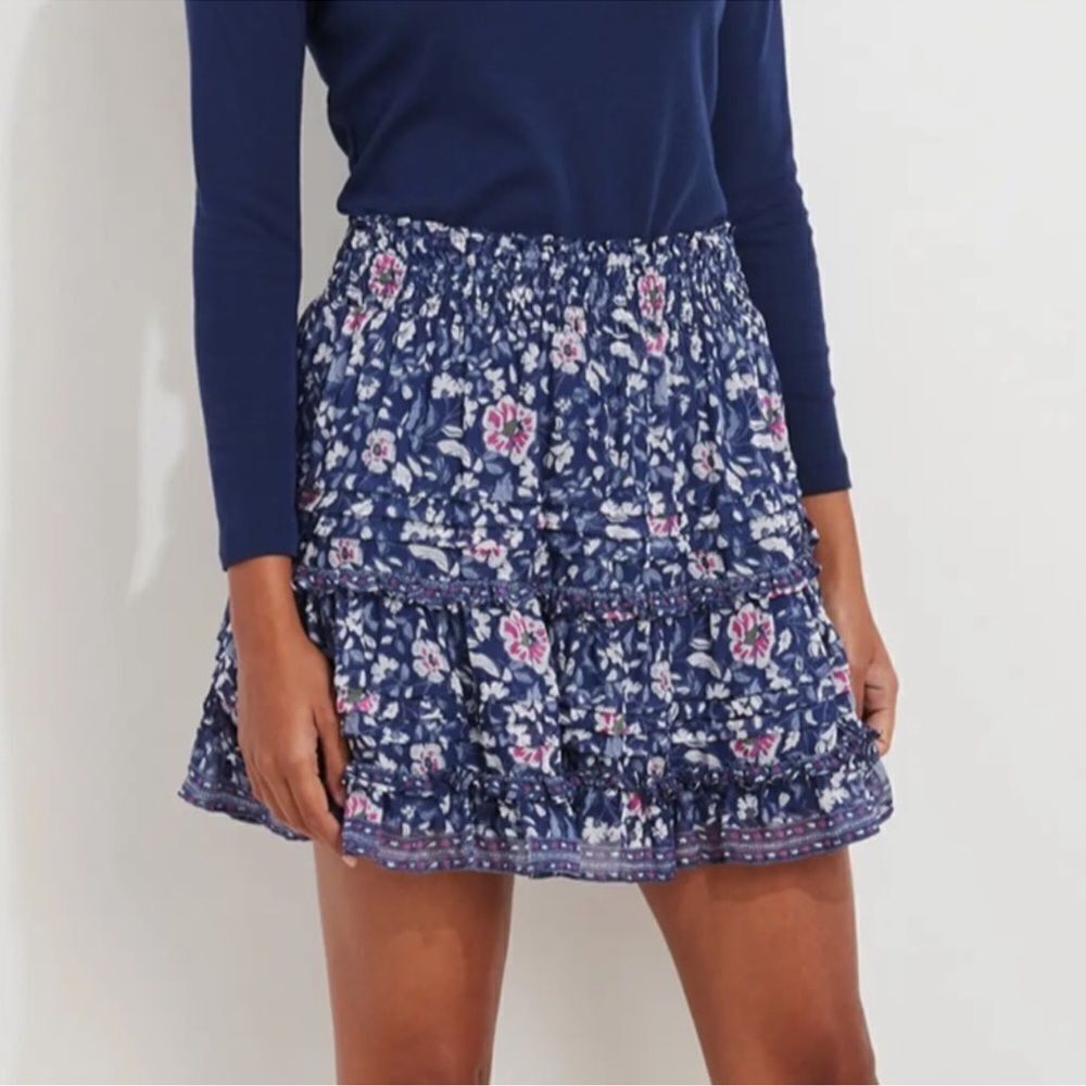 Vineyard Vines Floral Print Silk Blend Ruffle Tiered Mini Skirt Size XL